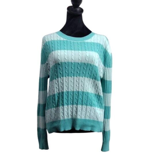 Vintage Duck Head Sweater Long Sleeve Tiffany Blue Striped 100% Cotton Size M - Picture 3 of 9